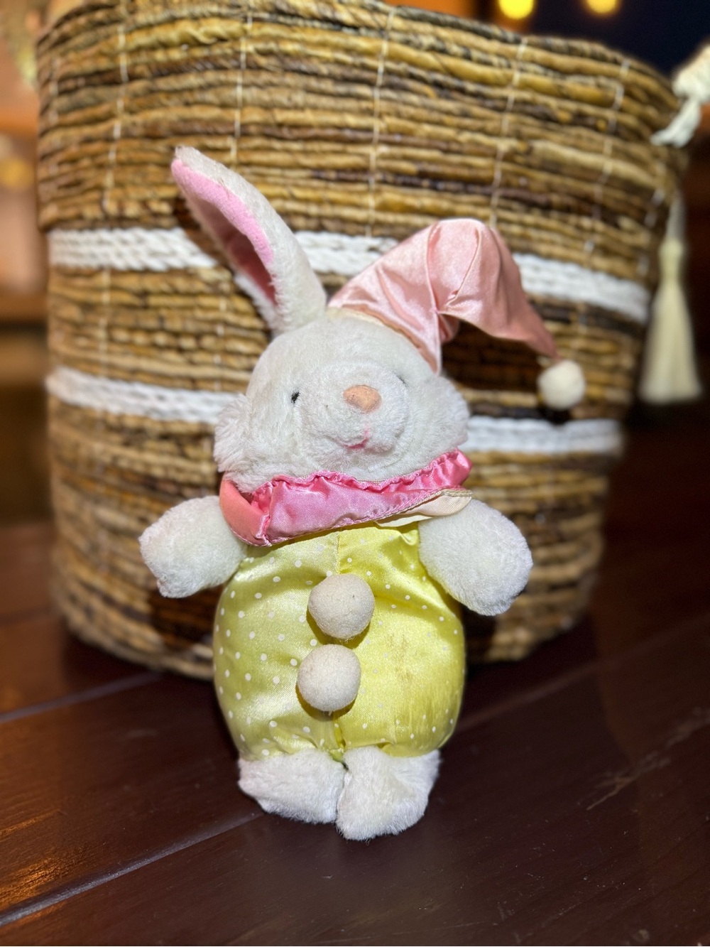 vintage nylon plush bunny rabbit likely from the 1980s or 1990